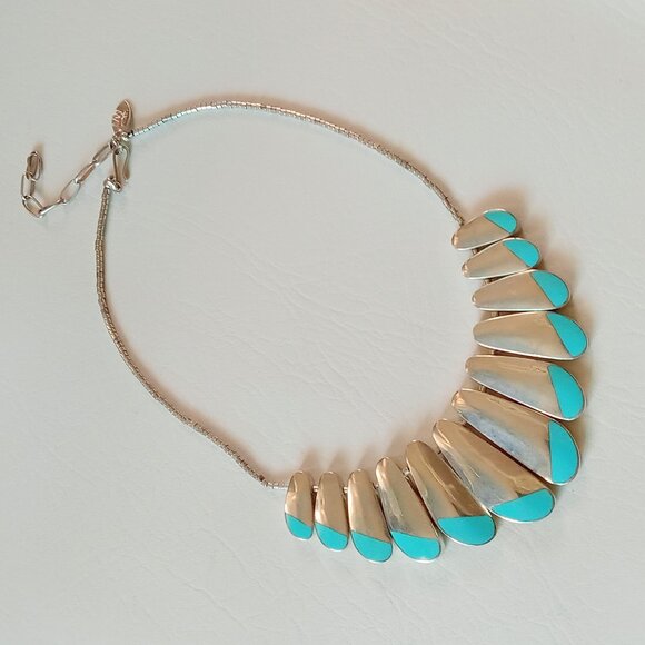 Vintage Sterling Silver Turquoise Enamel Necklace - Picture 3 of 10